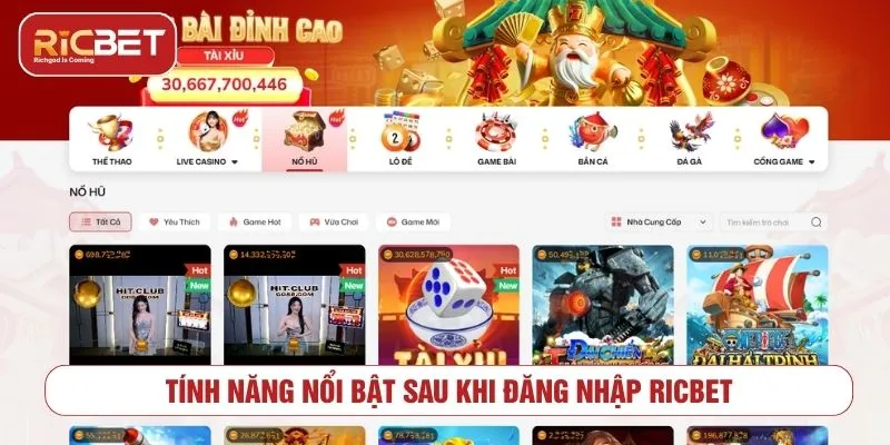 Đăng Nhập RICBET - Hướng Dẫn Truy Cập Tài Khoản Các tính năng sau khi đăng nhập RICBET