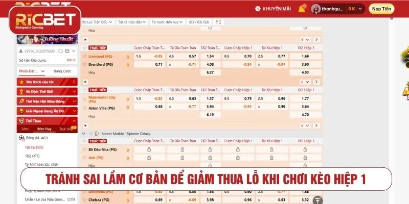 Kèo Hiệp 1 RICBET - Cách Đọc Kèo 45 Phút Đầu Sai lầm cần tránh khi chơi kèo hiệp 1